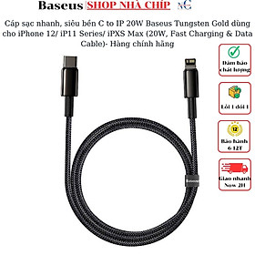 Cáp sạc nhanh, siêu bền C to IP 20W Baseus Tungsten Gold dùng cho iPhone 12/ iP11 Series/ iPXS Max (20W, Fast Charging & Data Cable)- Hàng chính hãng