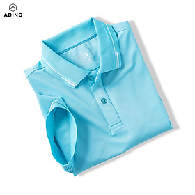 Áo polo nữ màu xanh thiên thanh phối viền ADINO vải polyester cotton không