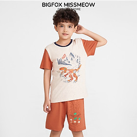 Bộ bé trai mùa hè Bigfox Miss Meow, chất cotton xuất Hàn, kiểu cộc tay in khủng long size đại 3,6,9,10,11 tuổi 30kg 40kg 1909 - B.BT BE P.CAM K.LONG - 100cm, 12-14kg (3)