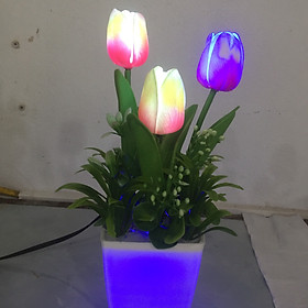 Mua Đèn Ngủ Hoa Tulip PU giống thật 3 bông - Hoa Tulip PU - Hoa giả giống thật.