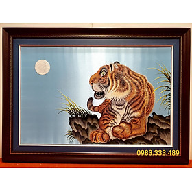 Tranh thêu tay ”Chúa Sơn Lâm ” Hổ rừng xanh
