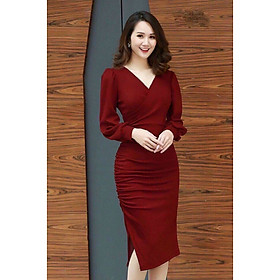 Đầm cổ tim tay dài thời trang