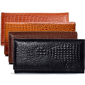 HJ3101-02-03-04 - Bóp nữ da thật vân cá sấu Huy Hoàng 2 gấp vân nhỏ màu da, đen, nâu, vàng bò