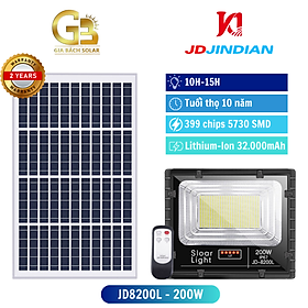 Đèn Năng Lượng Mặt Trời 200W Jindian JD-8200L Đèn Pha Led Ngoài Trời Kính Cường Lực Chống Nước IP67 | Gia Bách Solar