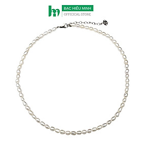 Dây Chuyền Ngọc Trai Nuôi Hạt Gạo 3-4 ly Nhỏ Nhắn, Vòng Cổ Choker Ngọc Trai Thật 100%, Đẹp Tự Nhiên 38cm- Bạc Hiểu Minh DMD474