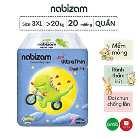 COMBO 4 Tã/Bỉm Quần Nabizam Ultra Thin Nội Địa Hàn Siêu Mỏng Nhẹ, Rãnh Chống Tràn Linh Hoạt Size 3XL20 Cho Bé Từ 20-25kg