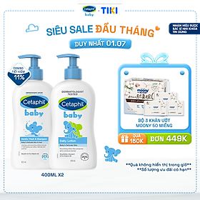 Combo Sữa tắm gội dịu lành Cetaphil Baby Gentle Wash & Shampoo 400ml + Sữa dưỡng thể dịu lành Cetaphil Baby Lotion 400ml