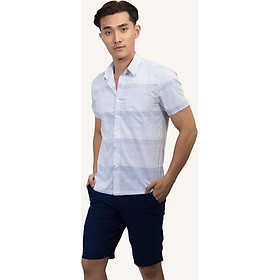 Áo sơ mi nam ngắn tay Novelty xám nhạt sọc ngang NSMMINMT3D200155N