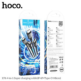 Dây cáp sạc 4 đầu 2A Hoco X76 dài 1m bọc dù siêu bền, dây sạc đa thiết bị hàng chính hãng Hoco Mall Official