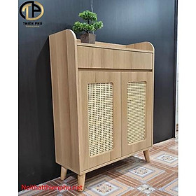 Kệ tủ giày dép nhiều ngăn kết hợp cánh mây đan kích thước 0.8m, 1.0m, 1.2m phong cách Bắc Âu mới nhất năm 2021