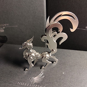 Mô hình cáo 3 đuôi lắp ghép trang trí cao cấp, chất liệu kim loại.