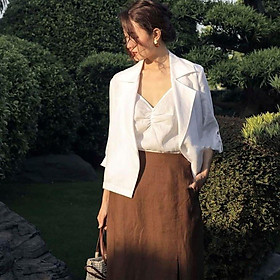 Áo khoác nhẹ nữ Linen Premium cổ ve vuông tay lỡ kiểu dáng blazer thích hợp hè, thu