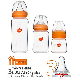 Combo 3 bình sữa PP Wesser 60ml, 140ml và 250ml + Tặng kèm núm vú cùng size