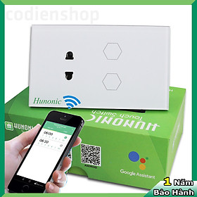 Mua Công tắc cảm ứng  ĐIỀU KHIỂN TỪ XA  bằng điện thoại HUNONIC 2 nút kèm 1 ổ cắm điện màu trắng + HẸN GIỜ THÔNG MINH | Công nghệ 4.0