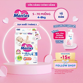 Tã/bỉm dán Merries size S - 70 miếng (dành cho bé 4 - 8kg)