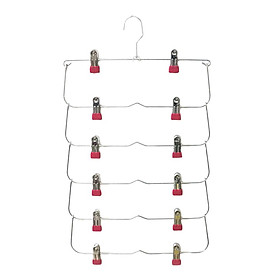 6 Tier Skirt Hangers Pants Hangers Closet Organizer Metal Fold up Space Saving Hangers, 3 Colors to Choose