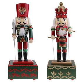 2 Pieces 32CM Wooden Nutcracker Music Box Toy Xmas Decor - Soldier & Drummer - intl