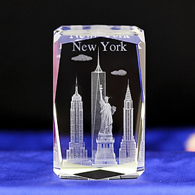 Quà lưu niệm pha lê NEW YORK Chạm Khắc 3D - Tượng trang trí Sang Trọng