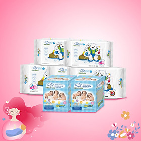 Combo thùng mini 2 hộp khăn vải khô đa năng cho bé và 5 Gói Khăn ướt làm sạch tinh khiết dành cho bé Oma&Baby với công thức Chlorhexidine Digluconate kháng khuẩn an toàn, dịu nhẹ trong khăn ( 85 tờ*3 + 25 tờ*2)
