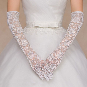 Găng tay ren hoa dáng dài màu trắng cho Cô dâu và Dạ hội, đi tiệc, sự kiện MS: 42422