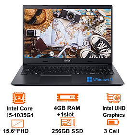 Hình ảnh Laptop Acer Aspire A315-56-58EG (NX.HS5SV.00J) Black/ Intel i5 1035G1 (up to 3.6GHz, 6MB)/ RAM 4GB/ 256GB SSD/ 15.6inch FHD/ Win 11- Hàng chính hãng