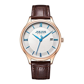 Đồng Hồ Đôi Nam Nữ Chính Hãng Julius Cao Cấp Dây Da Mặt Tròn Chống Nước Kính Khoáng 30mm 39mm JA-1328MB/LB