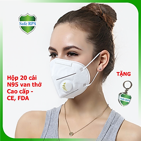 Hộp 20 cái Khẩu trang N95 Pro Mask, có van thở, kháng khuẩn, chống bụi siêu mịn PM2.5, màu trắng - ISO13485, CE, FDA - xuất khẩu Châu Âu , Mỹ ; Tặng móc treo khóa mica
