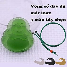 Mặt Phật Di lặc pha lê xanh lá 4.5 cm ( size lớn ) kèm vòng cổ dây dù xanh + móc inox trắng, mặt dây chuyền Phật cười