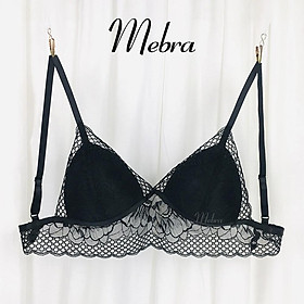 Áo bra ren không gọng mút mỏng chân ren tới rốn màu đen sexy gợi cảm Mebra CR013