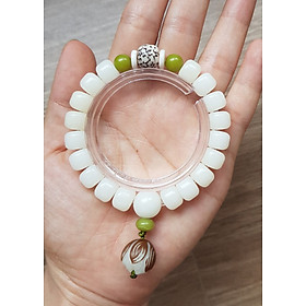 Vòng tay bồ đề trắng Chuỗi kim cang bồ đề tự nhiên cao cấp BĐ33 phối sen và hạt xanh lá