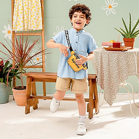 Áo sơ mi bé trai xanh dương cổ Tàu chất linen đũi mềm mịn mát hè thu MamLa