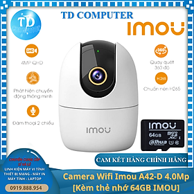 Mua Camera Wifi Imou A42P-D 4.0Mp  Kèm thẻ nhớ 64GB KINGSTON  ~ Chuẩn QHD 2K Đèn hồng ngoại Âm thanh 2 chiều - Hàng chính hãng FPT phân phối