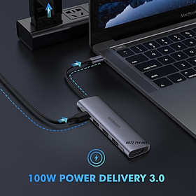 Bộ chuyển cổng USB Type-C sang HDMI, 3 USB3.0, PD Ugreen (5 in 1) - hàng chính hãng Full vat