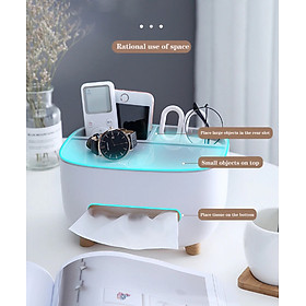 Mua Hộp đựng khăn giấy để bàn có 2 ngăn đựng đồ đa năng  có giá đỡ điện thoại kích thước 21x16x12cm