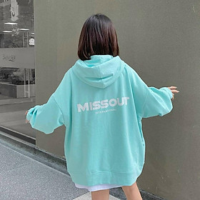 Áo Hoodie Khóa Zip Nỉ Bông in MISSOUT Form Rộng Unisex Nam Nữ Ulzzang