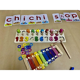 Set Đồ Chơi Gỗ Cho Trẻ Phát Triển Trí Thông Minh Và Học Âm Thanh: Câu Cá 3 In 1 Và Đàn Xylophone 8 Thanh