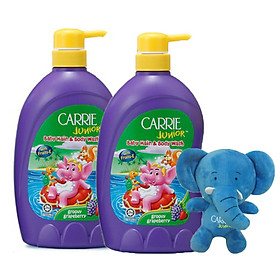 Combo 2 chai tắm gội toàn thân cho trẻ Carrie Junior Hương Grapeberry (700g*2)+ Tặng kèm 1 Voi bông xinh xắn