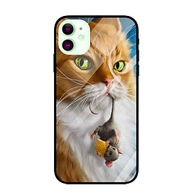 Ốp lưng kính cường lực cho iPhone 11 Nền Mèo Và Chuột - Hàng Chính Hãng