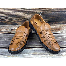 Giày lười nam giầy lười da bò thật, thiết kế mùa hè thoáng mát hàng Việt chuẩn xuất xịn- HS63 nâu huy hiệu