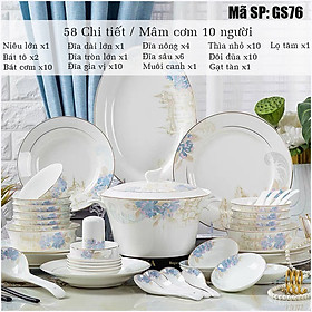 Mua Bộ bát ăn cơm SỨ XƯƠNG Giang Tây cao cấp 58 chi tiết - Bộ chén ăn cơm sang trọng  tinh tế Bát đĩa mỏng nhẹ nhưng cứng trong và cách nhiệt tốt. Mã GS76