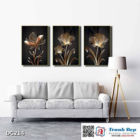 Bộ 3 tranh canvas treo tường Decor Họa tiết hoa lá - DC214