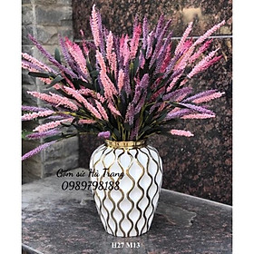 Mua Bình lọ cắm hoa men trắng vân sóng vẽ vàng gốm sứ Bát Tràng cao cấp cao 27cm