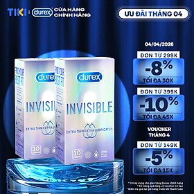 Combo 2 bao cao su Durex Invisible Extra Thin Extra Lubricated Hộp 10 Bao - 2 hộp 20 bao
