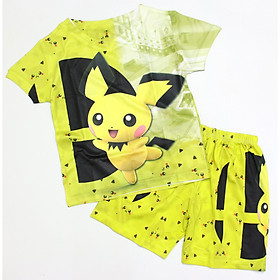 Đồ Bộ Thun Lạnh Có Tay In 3D cho bé trai hình Pikachu - Size 7