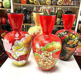 Bình hoa sơn mài 02 họa tiết phong cảnh quê hương việt nam size 55x28 cm