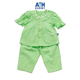 Bộ quần dài áo tay ngắn bé gái Xanh thanh bình cổ bèo cotton dệt - AICDBGA5L3ZM - AIN Closet