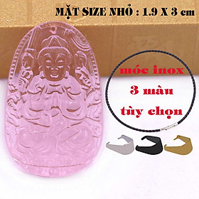 Mặt Phật Thiên thủ thiên nhãn pha lê hồng 1.9cm x 3cm (size nhỏ) kèm vòng cổ dây da đen + móc inox vàng, Phật bản mệnh, mặt dây chuyền