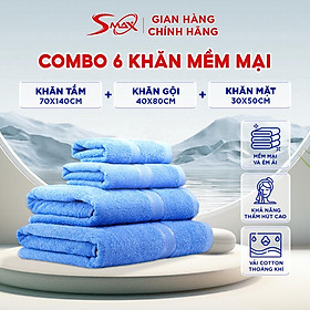 Mua Combo 6 Khăn: Khăn Tắm 70cmx140cm-Khăn Gội 40x80cm-Khăn Mặt 30x50cm Cotton Chất Liệu Cao Cấp  Thấm Hút Tốt