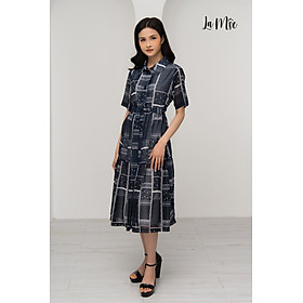 Đầm Công Sở Satin Cổ Trụ Họa Tiết Sọc Vuông Maxivic, La Mộc - LM72174