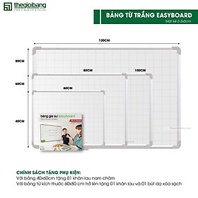 Bảng Từ Trắng Easyboard Tân Hà - Bảng Từ Trắng Viết Bút Lông Hàn Quốc - KT 40x60cm - Tặng Phụ Kiện